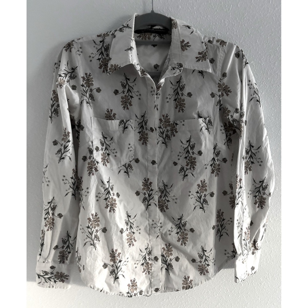 Peruvian Connection Top Womens XS Cream Floral Button Down Classic Preppy